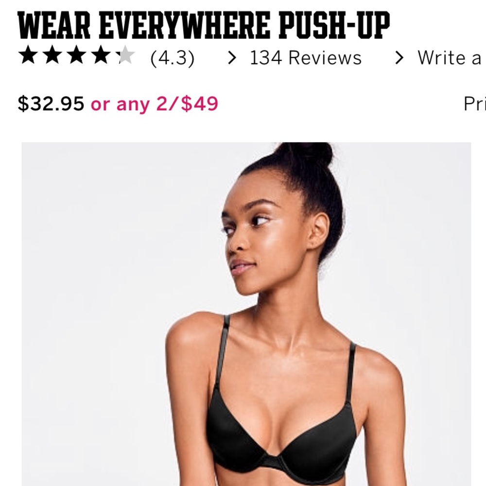 Pink’s everywhere is push-up bra and 32c